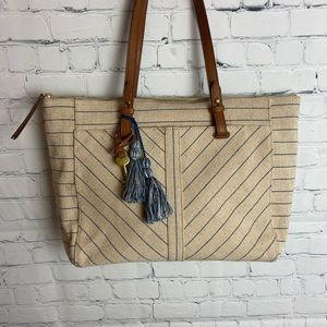 Fossil Rachel Tote Bag Zipper Striped Blue
